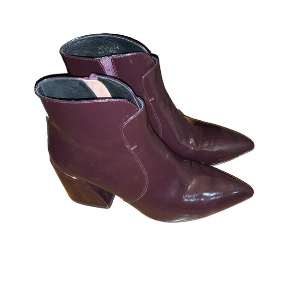 Jeffrey Campbell Ankle Booties Sz.8 Plum Block Heel patent leather Shine VGUC - Picture 2 of 15